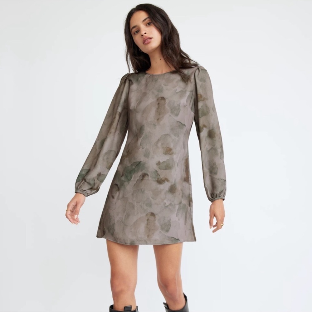 Wilfred Aritzia Marie‎ Grey Watercolor Satin Mini Dress Small